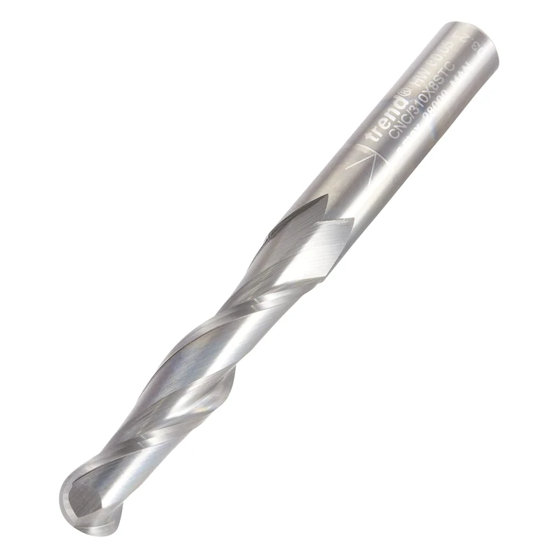 Trend CNC Bullnose Spiral Up-Cut Two Flute Router Cutter, 8mm Shank, 8mm Cut Diameter & 42mm Cut Length, Solid Tungsten Carbide, CNC/310X8STC