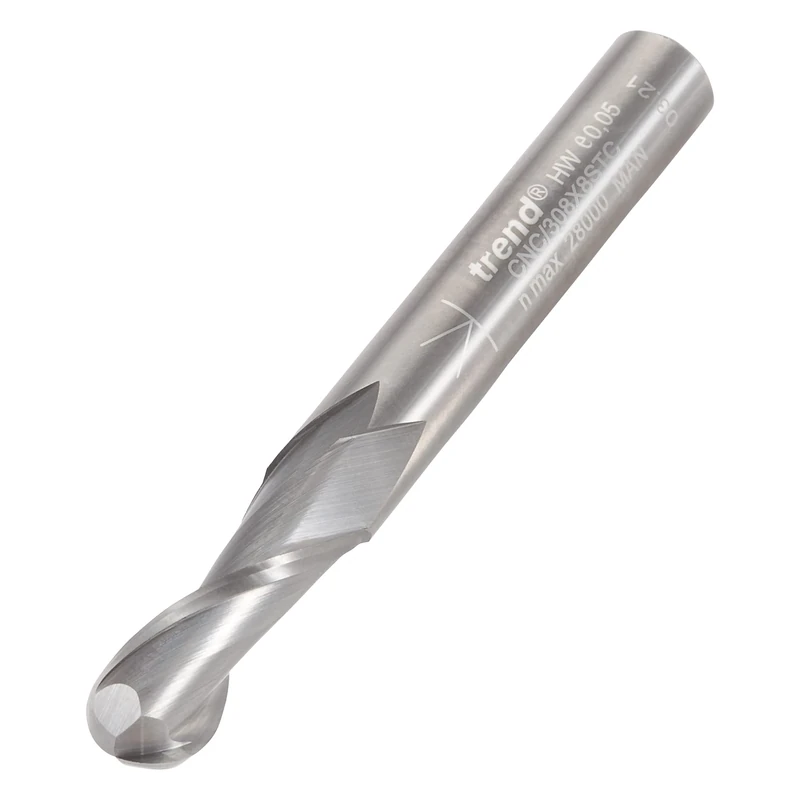 Trend CNC Bullnose Spiral Up-Cut Router Cutter, 8mm Shank, 8mm Cut Diameter & 22mm Cut Length, Solid Tungsten Carbide, CNC/308X8STC