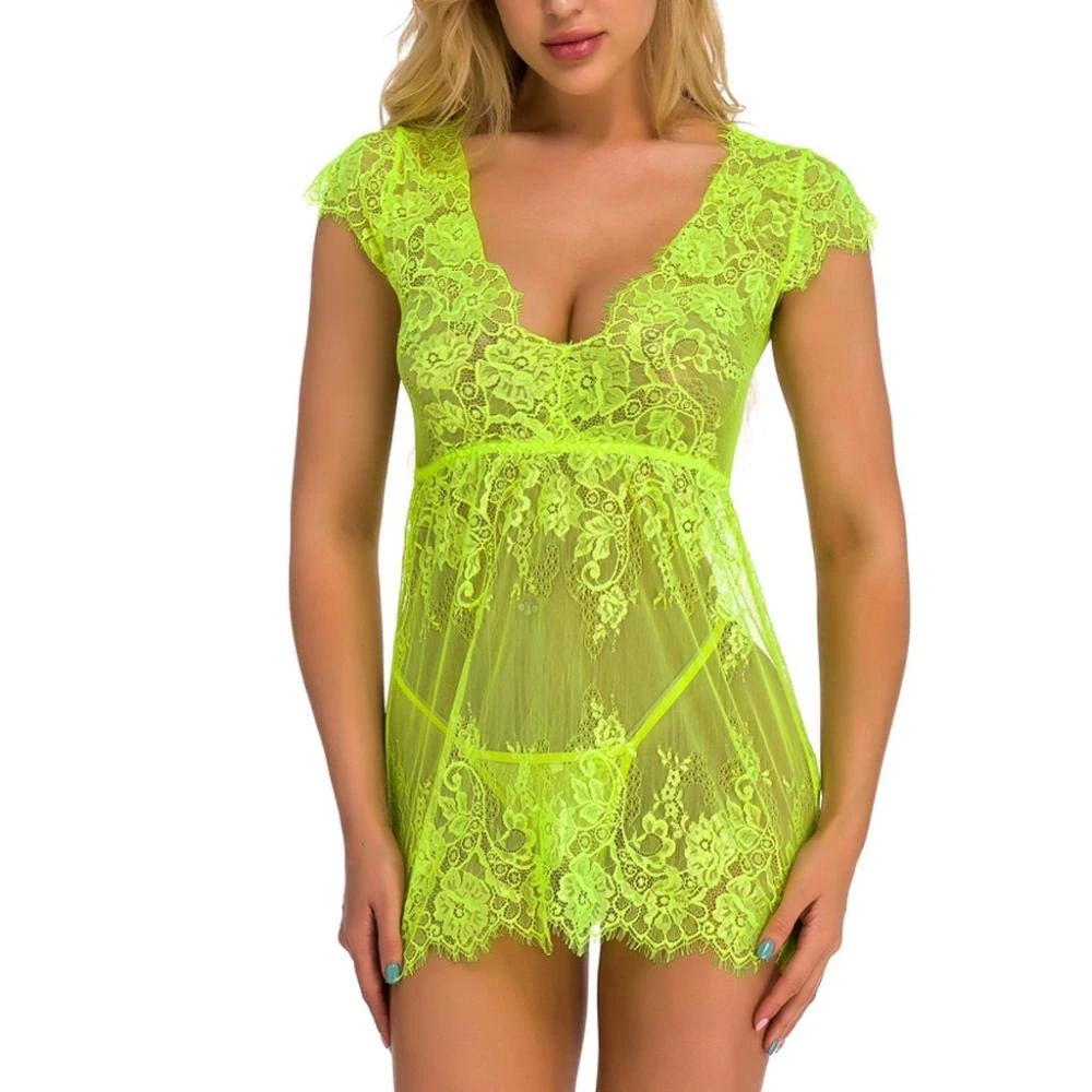 Sexy Lingerie for Women Set Lace Nightgowns Lace Night Dress Women Transparent Sleepwear Negligee Baby Bathrobe Female Home Night Clothes-As Shown_XXL