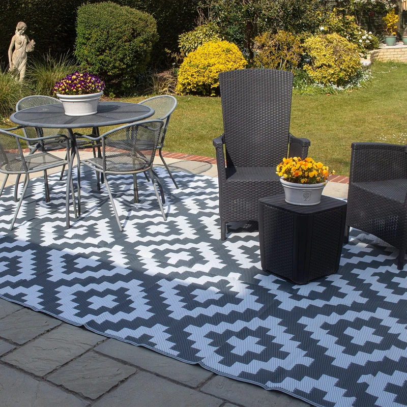 Valiant Outdoor XL Waterproof Rug for Gardens, Patio and Decking - Geometric Grey - 3.6m x 2.7m - Image 1