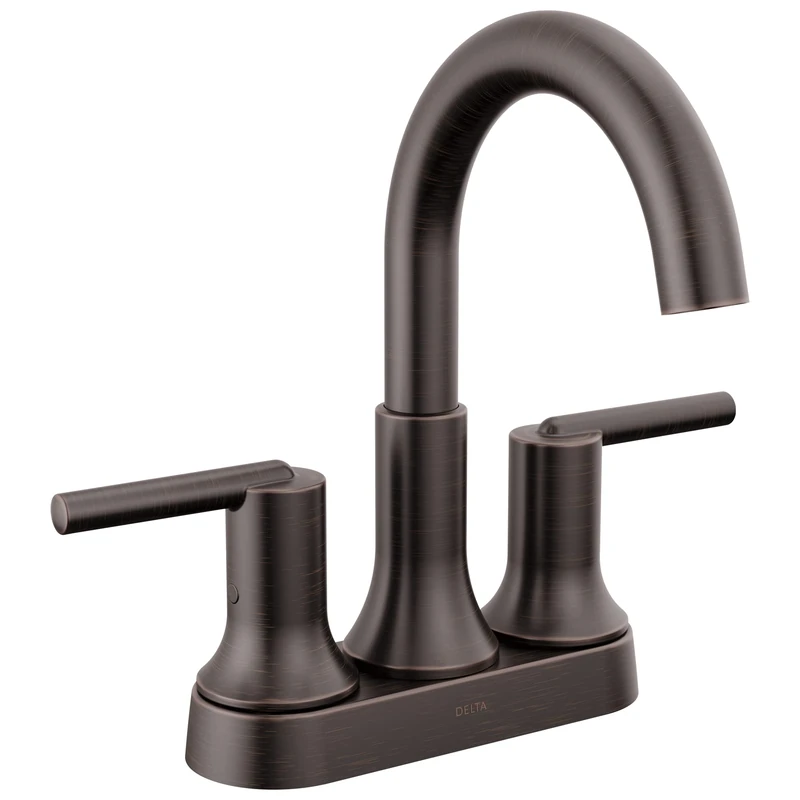 Delta Faucet Trinsic Oil Rubbed Bronze Bathroom Faucet, Bathroom Sink Faucet, Centerset, Diamond Seal Technology, Metal Drain Assembly, Venetian Bronze 2559-RBMPU-DST
