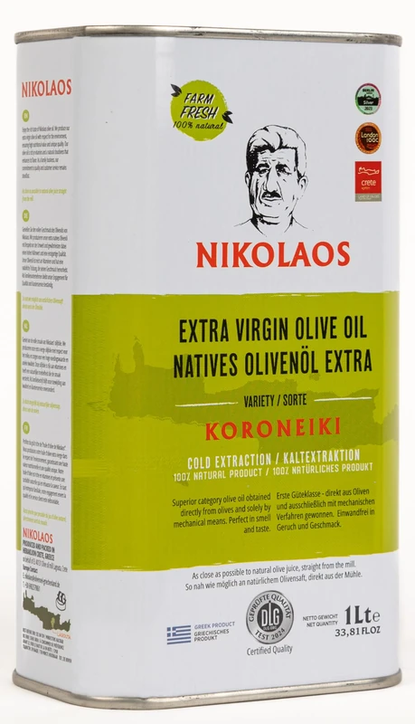 Olive Oil 1L from Crete, Greece "NIKOLAOS" – Premium Quality, Extra Virgin, Cold-Pressed, Rich in Polyphenols, Low Acidity. New Harvest: Dec. 2024 – Feb. 2025. Best Before: Nov 2026 – Jan 2027