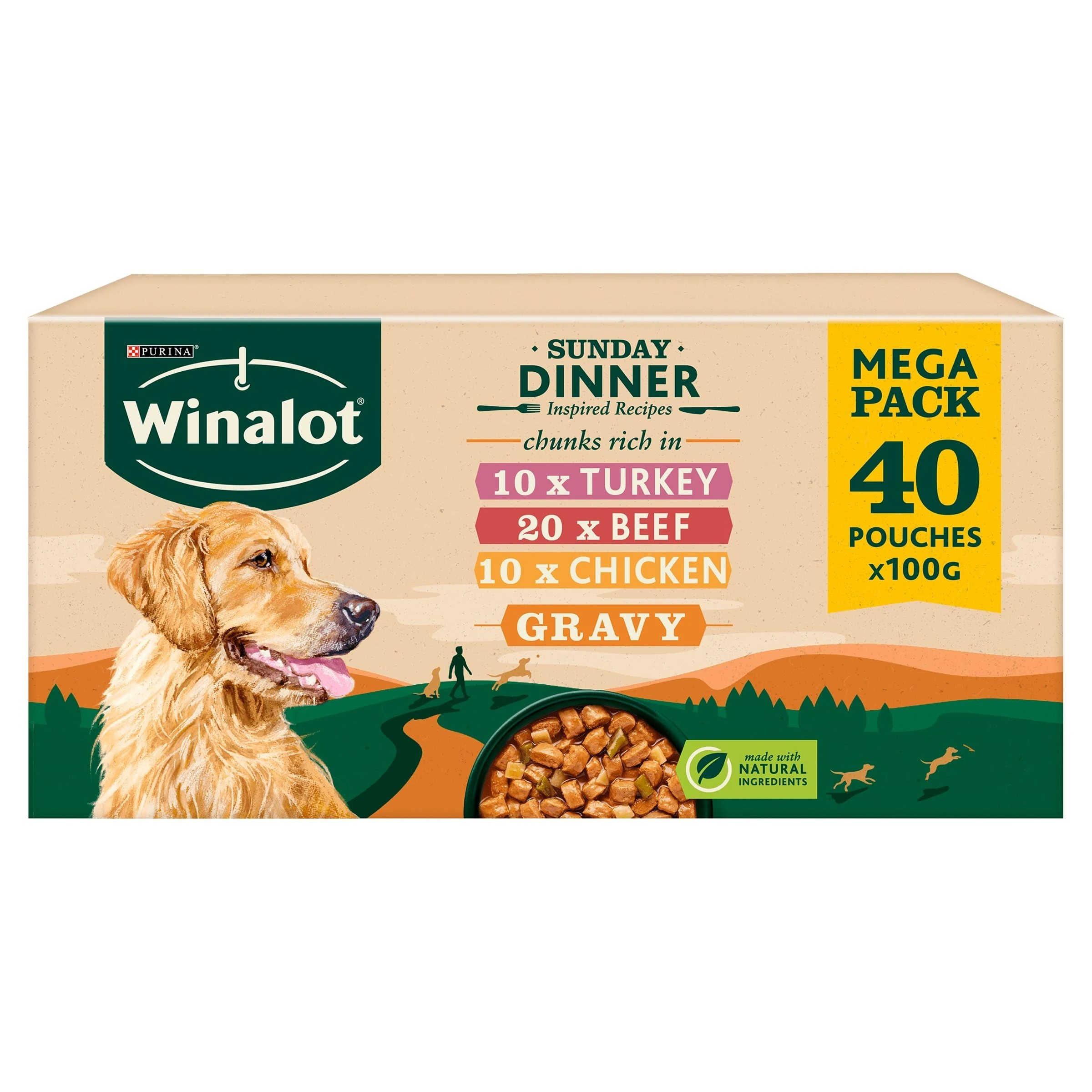 WINALOT Sunday Dinner Mixed in Gravy Wet Dog Food Pouches 40x100g