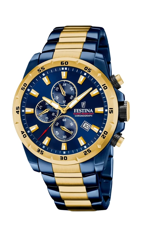 Festina Gold/Blue PVD-Plated Chronograph Watch with Steel Bracelet F20564/1