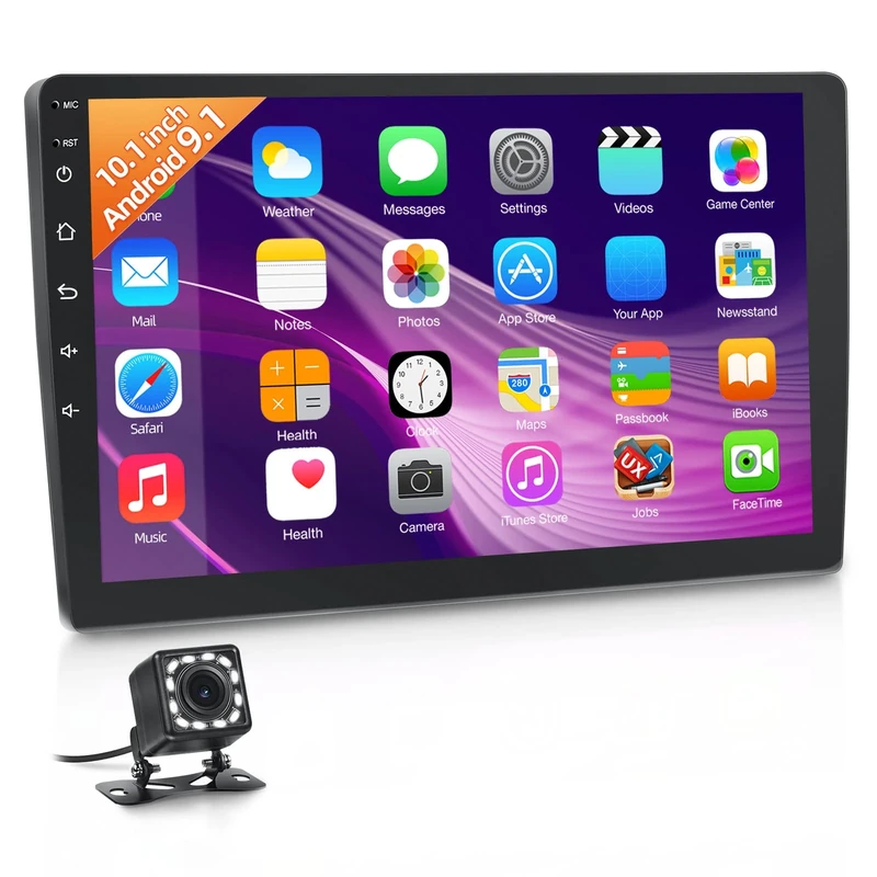 NHOPEEW 10.1 Inch Double Din Car Stereo HD Touch Screen Car Radio GPS Navigation Bluetooth FM Radio Support WiFi Mirror Link for Android/iOS Phone + Dual USB Input & Reversing Camera