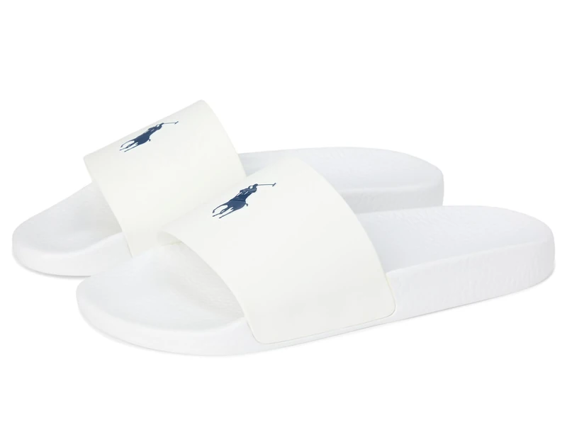 POLO RALPH LAUREN Polo Slide Sandal, White/Navy, 11 UK