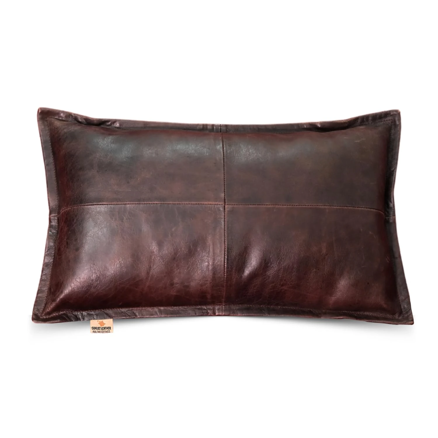 Ganloz 100% Lambskin Leather Pillow Cover - Sofa Cushion Case - Decorative Throw Covers for Living Room & Bedroom, 18x26 Inch - Dark Brown Crunch Box Pack of 1