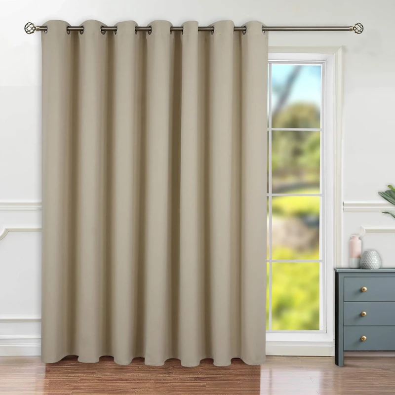 BGment Beige Sliding Door Curtain 120 Inch Long - Wide Room Darkening Room Divider Curtain for Bedroom Privacy Themral Insulated Grommet Room Separator Drape, 1 Panel, 100 X 120
