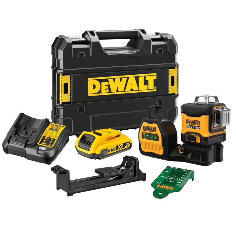 Dewalt 360° Battery Multi-Line Laser Green DCE089D1G18 (Self-Levelling, Accuracy +/- 3 mm to 10 m, Compatible with 12 V & 18 V XR Batteries, Includes TSTAK Box, Wall Mount, Charger, 18 Volt/2 Ah