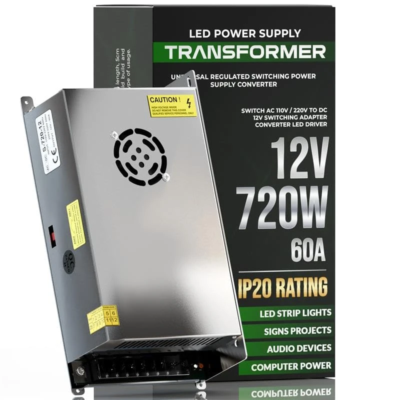 12V 60A 720W DC Switching Power Supply, SMPS 240V AC to 12V DC Converter and Transformer, LED Driver, Adapter for LED Strip Lights, 3D Printer, Radio(720W)
