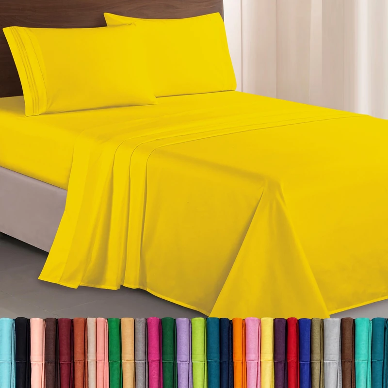 Elegant Comfort Luxurious 1500 Thread Count Egyptian Quality Three Line Embroidered Softest Premium Hotel Quality 4-Piece Bed Sheet Set, Wrinkle and Fade Resistant, King, Yellow