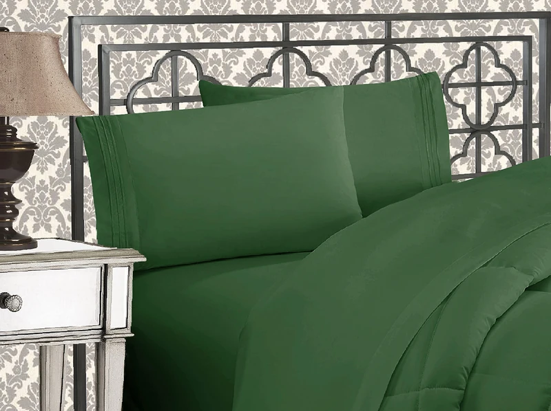 Elegant Comfort Luxurious 1500 Thread Count Egyptian Quality Three Line Embroidered Softest Premium Hotel Quality 4-Piece Bed Sheet Set, Wrinkle and Fade Resistant, California King, Hunter Green