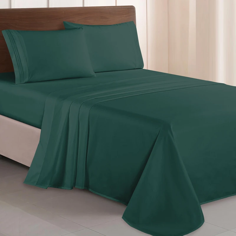 Elegant Comfort Luxurious 1500 Thread Count Egyptian Quality Three Line Embroidered Softest Premium Hotel Quality 4-Piece Bed Sheet Set, Wrinkle and Fade Resistant, King, Hunter Green
