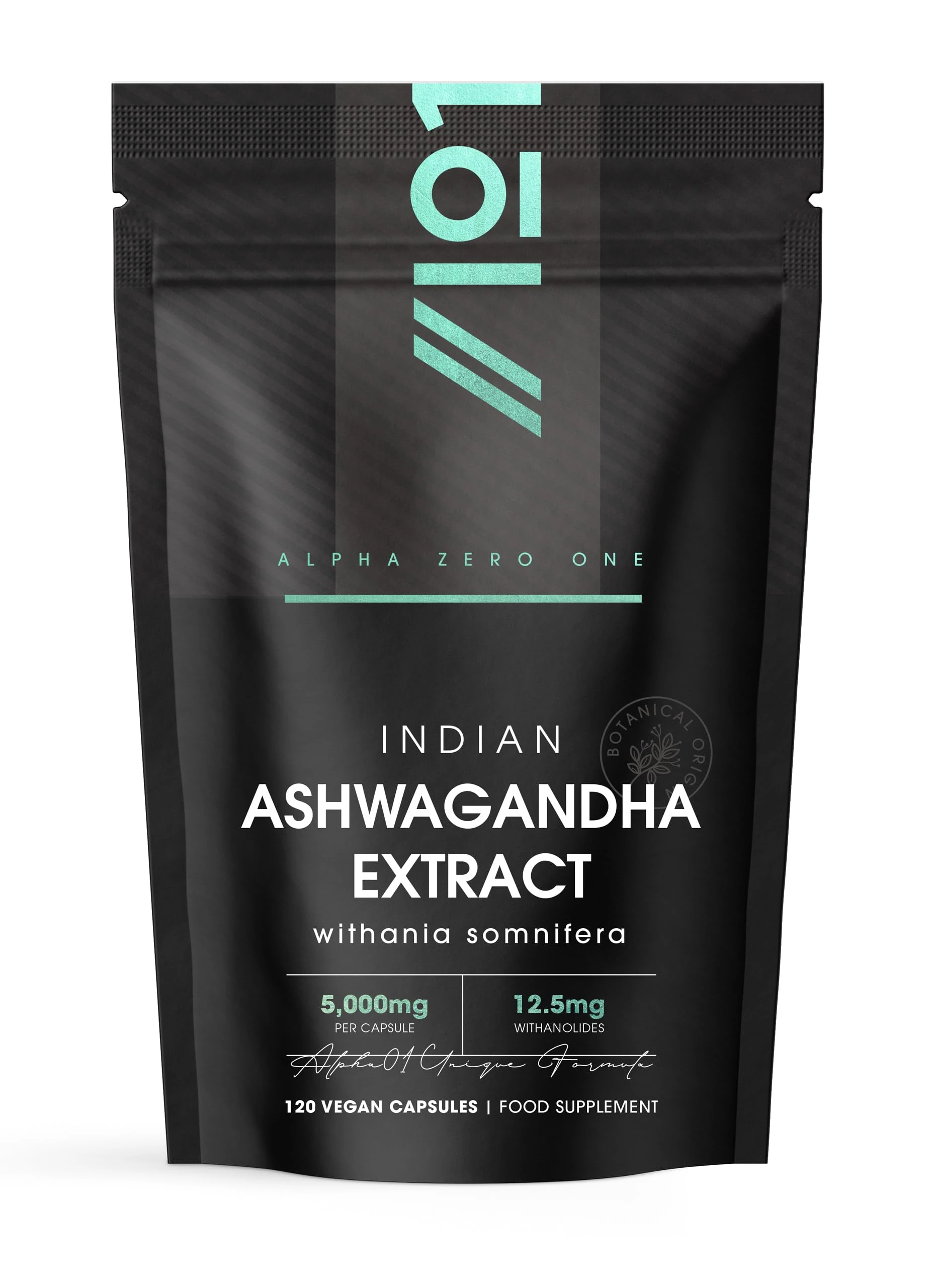 Ashwagandha Extract 5000mg - 5% Withanolides (12.5mg) - 120 Vegan Capsules - Made with BioPerine® Black Pepper for Higher Bioavailability (4 Month Supply) by Alpha01