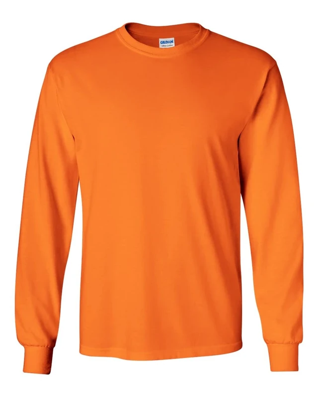 Gildan Men's Ultra Cotton Adult Long Sleeve T-Shirt, 2-Pack SafetyOrange-Natural(2 Pack) Small, (1) S Orange + (1) Natural, S