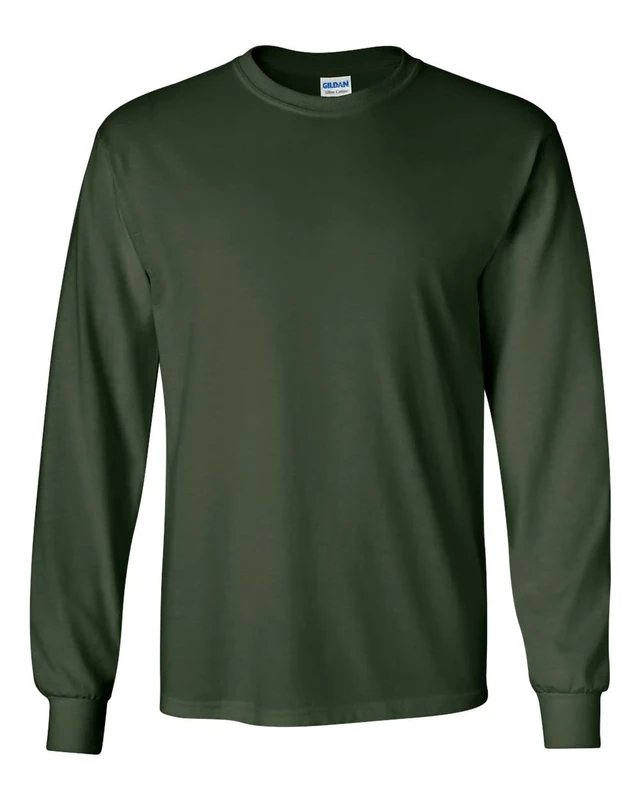 Gildan Men's Ultra Cotton Long Sleeve T-Shirt-Style G2400, Multipack, Forest-natural(2 Pack), Large