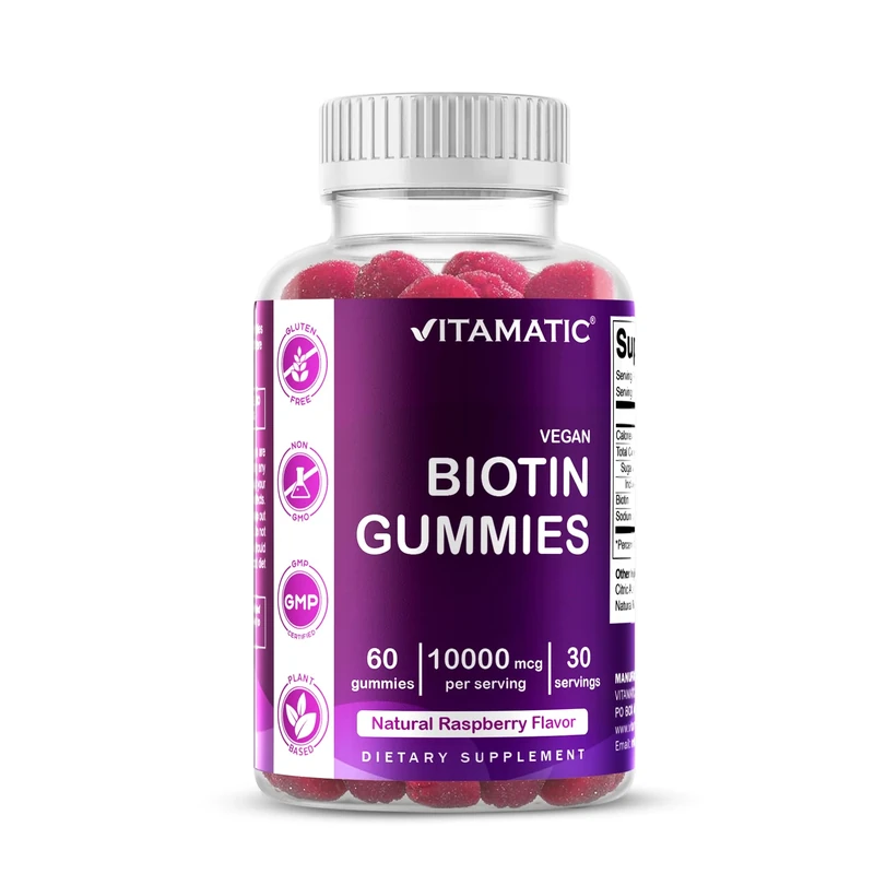 Vitamatic Biotin Gummies 10,000 mcg - Vegan Hair Skin Nails Support