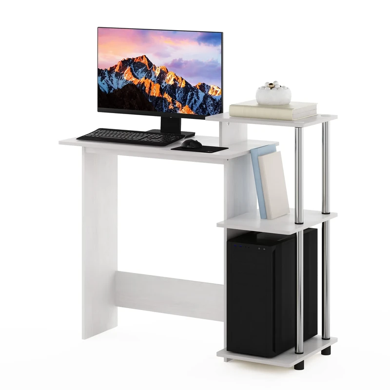 Furinno Efficient Home Laptop Notebook Computer Desk, Study Desk, Writing Desk, White Oak/Stainless Steel