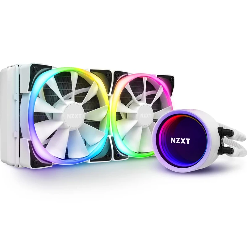NZXT Kraken X53 RGB 240mm - RL-KRX53-RW - AIO RGB CPU Liquid Cooler - Rotating Infinity Mirror Design - Powered By CAM V4 - RGB Connector - Aer RGB V2 120mm Radiator Fans (2 Included) - White - Image 1