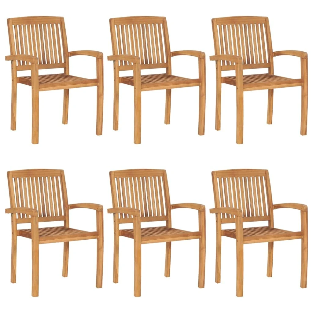 vidaXL 6x Solid Teak Wood Stacking Garden Chairs Wooden Armchairs Home Household Furniture Chairs Garden Seats Dining Chairs Outdoor Seating