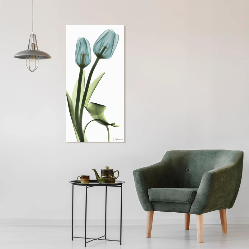Empire Art Direct "Blue Tulips" Flower Wall Art Frameless Free Floating Tempered Glass Panel Graphic, Ready to Hang, Living Room, Bedroom & Office 24" x 48" x 0.2"