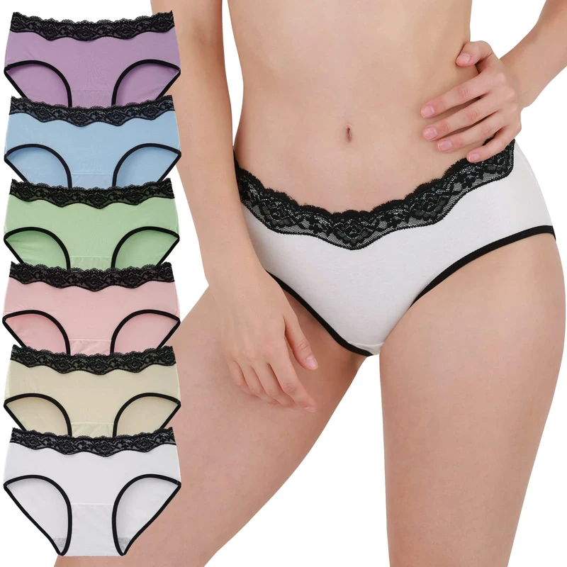 INNERSY Ladies Underwear Knickers Packs Lace Panties for Women Comfy Midi Briefs Multipack 6 (12, Bright Multicolor)