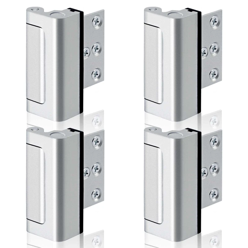 GreaTalent 4PACK Home Security Door Reinforcement Lock Childproof, Add High Security to Home Prevent Unauthorized Entry, Aluminum Construction Finish, Frame Lock, Silver