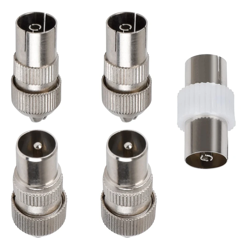 HUISI 5 PCS aerial connectors，2x Female & 2x Male TV Aerial Coaxial Cable Connectors Adaptor,F Connector Adaptor, Coaxial Connector Coax RF Cable Aerial Plug
