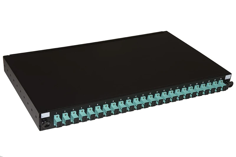 LINK LK24SC3P FIBER OPTIC PANEL 19" WITH 24 SC SIMPLEX OM3 ADAPTERS DEEP 250 MM WITH PIGTAIL INSTALLED BLACK COLOR - Image 1