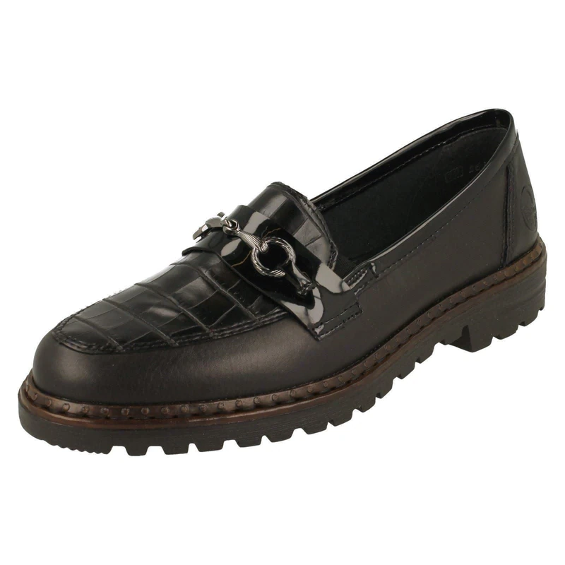 Rieker Ladies Slip On Loafers 54862-01 - Black Leather - UK Size 7.5 - EU Size 41 - US Size 9.5