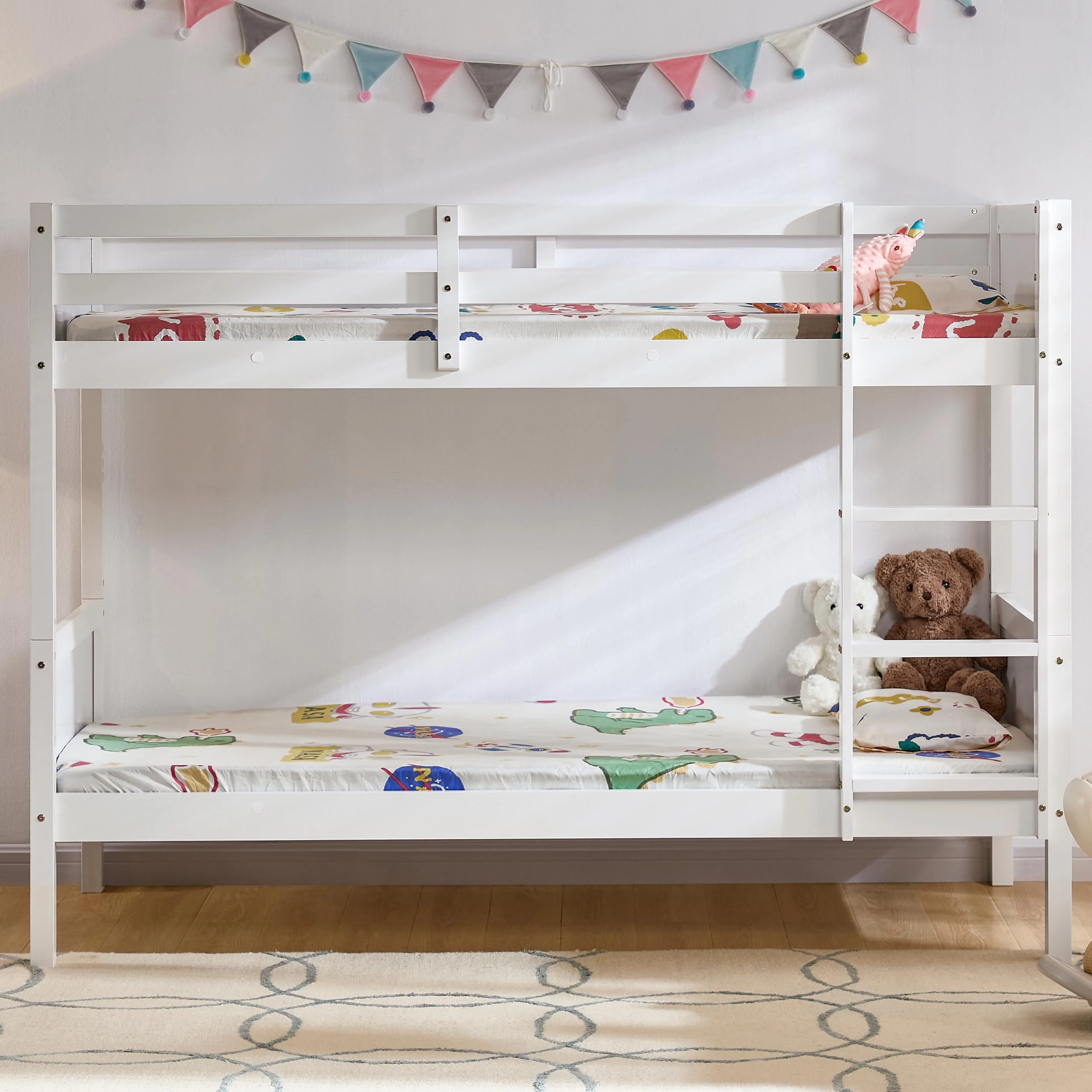 Junior Vida Gemini Bunk Bed Detachable Kids Children Single 3ft Bed Frame Pine Wood (White)