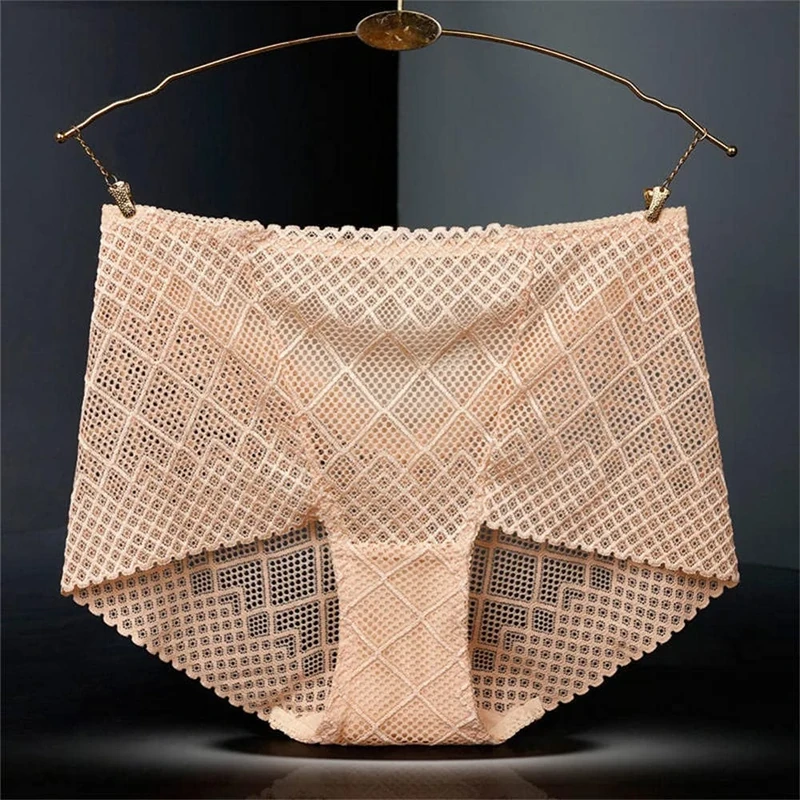 KFBSHEEF 3PCS Women's Underwear Panties Sexy Lace Lingerie High Fit Female Boyshort High Waist Briefs Rhombus Mesh Underpant Plus Size-Color4_XL