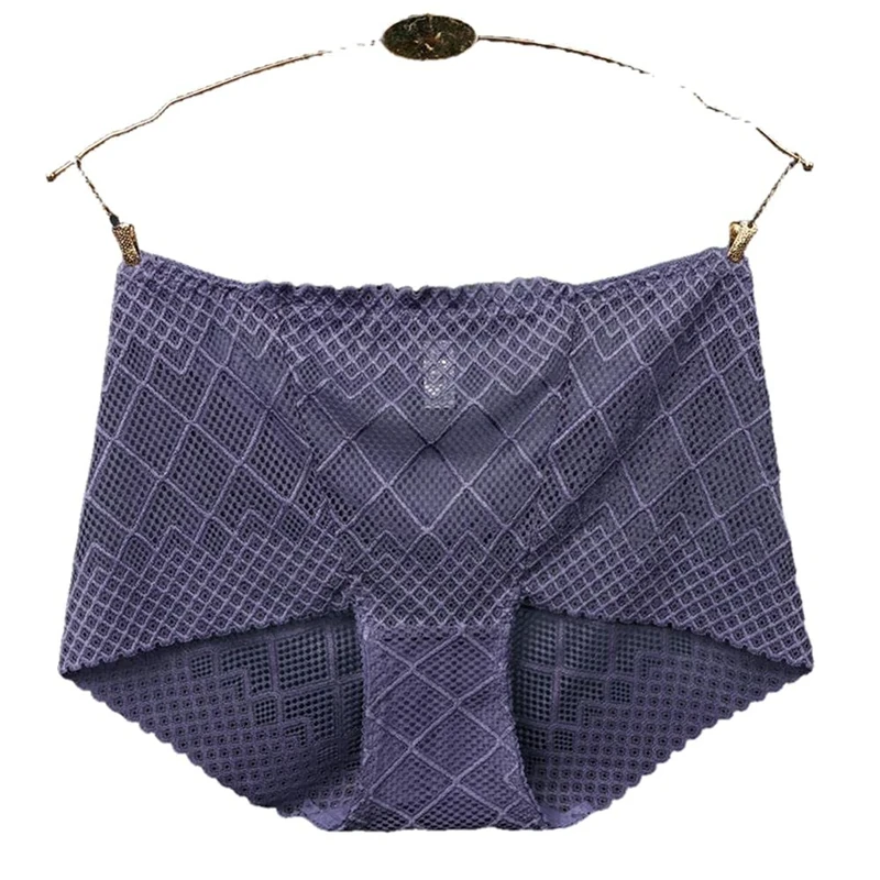 KFBSHEEF 3PCS Women's Underwear Panties Sexy Lace Lingerie High Fit Female Boyshort High Waist Briefs Rhombus Mesh Underpant Plus Size-Color1_XL