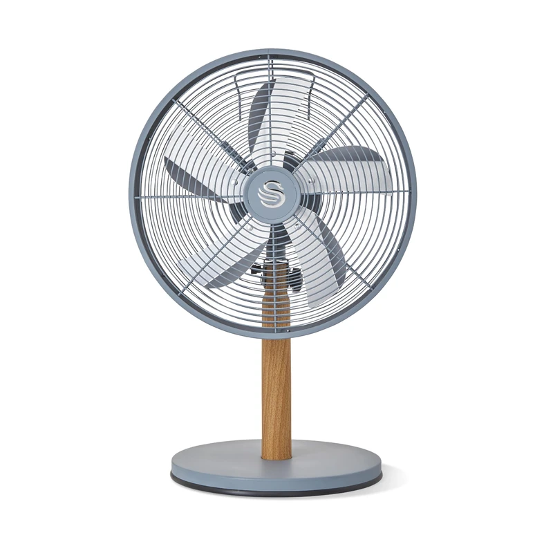 Swan Nordic 12 Inch Desk Fan, 4 Power Levels, Low Noise Output, Grey with Wood Effect Accents, SFA16920GRYN