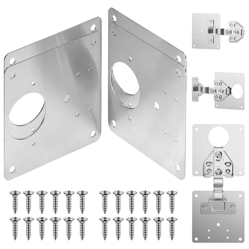 AGIGU Cabinet Hinge Repair Plate - Stainless Steel Kitchen Cabinet Brackets with Fixing Screw, Kitchen Cabinet Hinges Repair Kit for Cupboard Cabinet Furniture 4PCS