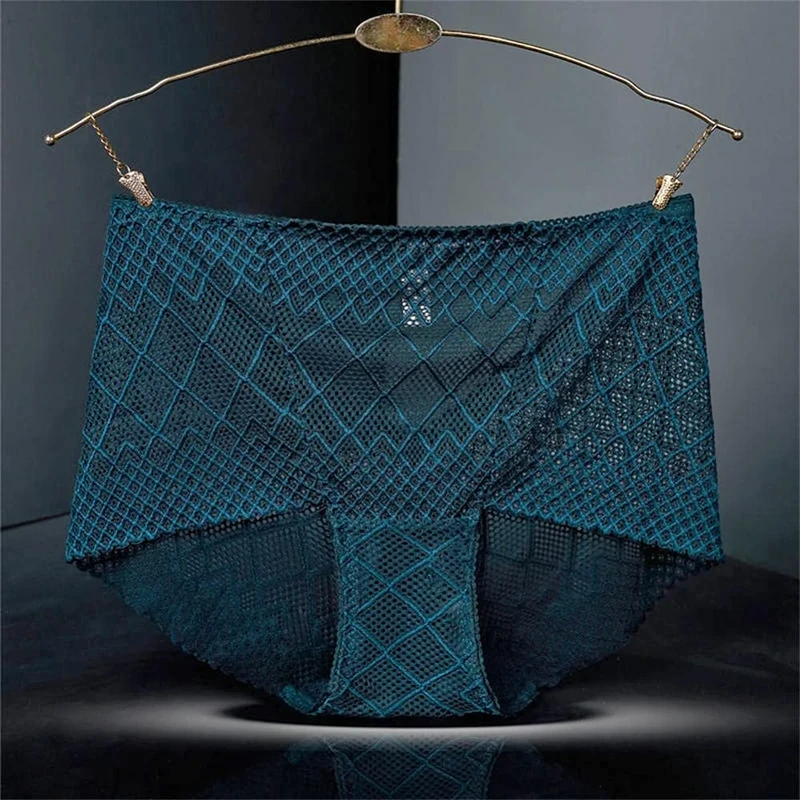 KFBSHEEF 3PCS Women's Underwear Panties Sexy Lace Lingerie High Fit Female Boyshort High Waist Briefs Rhombus Mesh Underpant Plus Size-Color2_XL