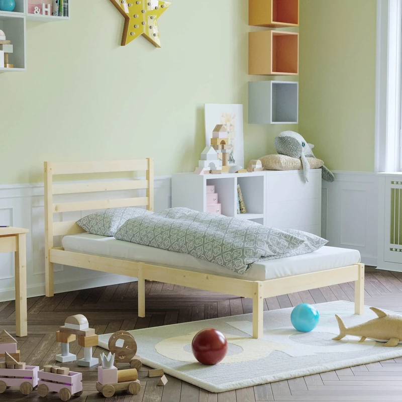 Junior Vida Libra Wooden Bed 3ft Single Solid Pine Wood Children Kids Junior Bed Frame (Pine) - Image 1
