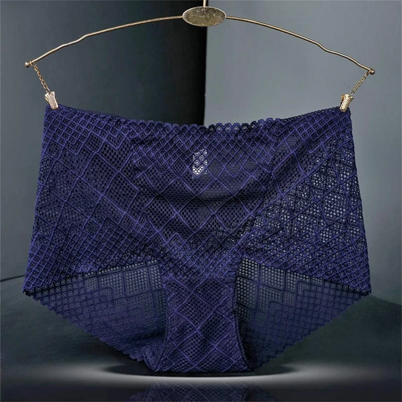 KFBSHEEF 3PCS Women's Underwear Panties Sexy Lace Lingerie High Fit Female Boyshort High Waist Briefs Rhombus Mesh Underpant Plus Size-Color5_XL