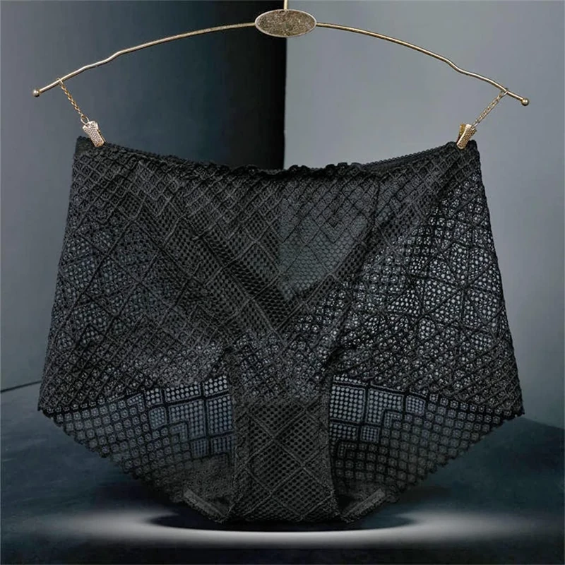 KFBSHEEF 3PCS Women's Underwear Panties Sexy Lace Lingerie High Fit Female Boyshort High Waist Briefs Rhombus Mesh Underpant Plus Size-Color10_XL