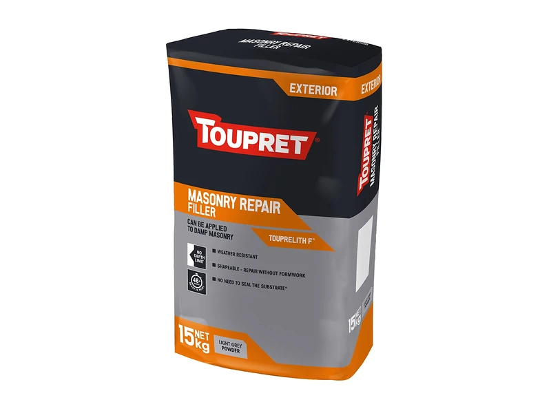 Toupret Masonry Repair Filler - Weather-Resistant Powder Filler for Exterior & Damp Masonry - No Shrink, Shapeable Deep Fills - Paint-Ready in 48‑72 hours - Cement-Based Repair Powder - 15kg