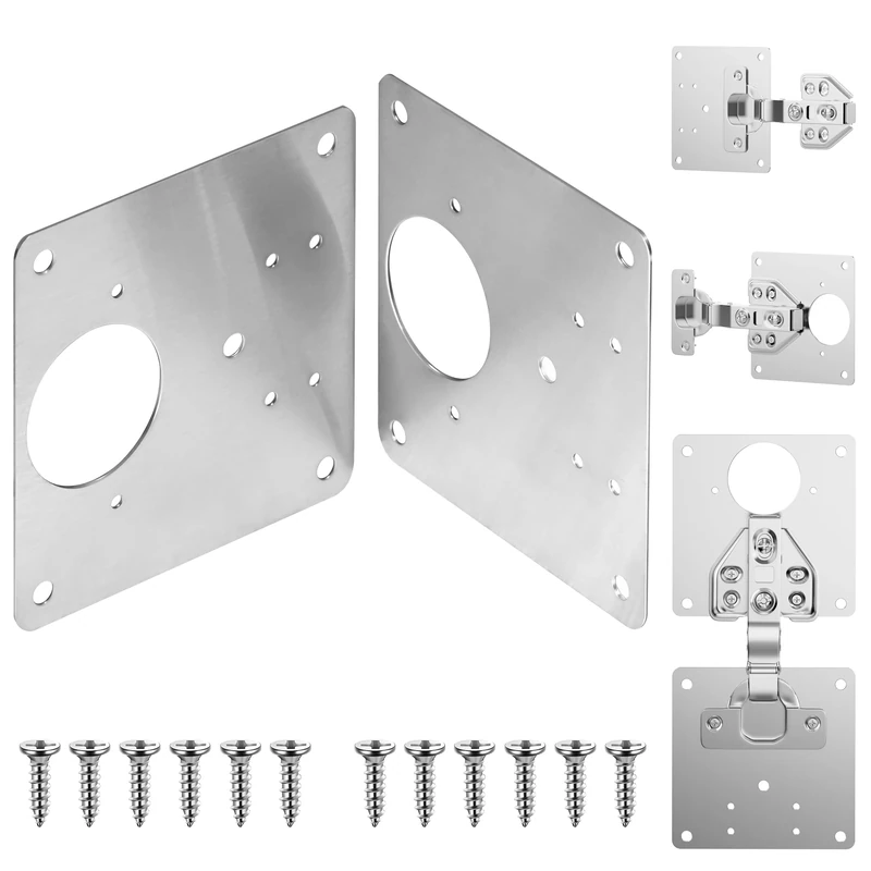 AGIGU Cabinet Hinge Repair Plate - Stainless Steel Kitchen Cabinet Brackets with Fixing Screw, Kitchen Cabinet Hinges Repair Kit for Cupboard Cabinet Furniture 2PCS