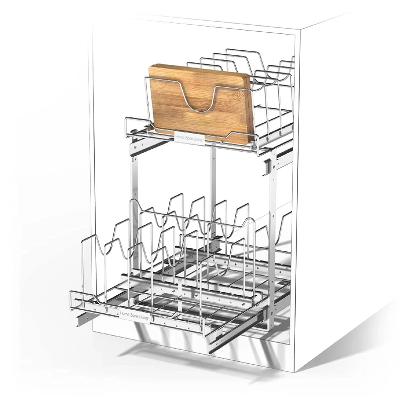 Home Zone Living Pull Out Kitchen Cabinet Organizer with Two Tiers of Storage, 15” W x 20” D