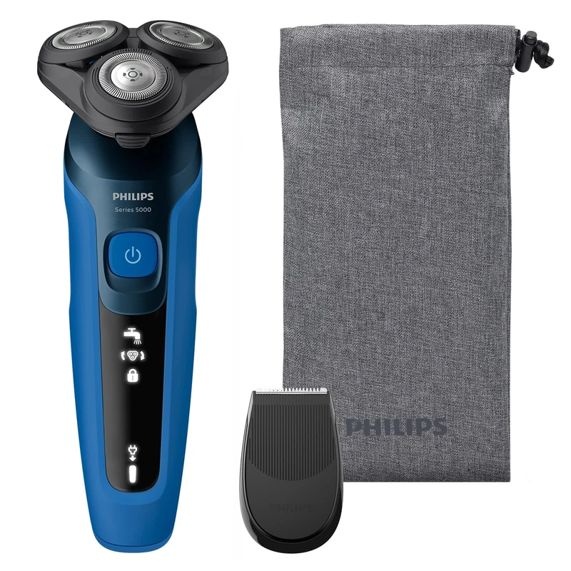 Philips Shaver Series 5000, Wet and Dry Electric Shaver for Men, ComfortTech blades 360°, Contour Heads, Advanced Display, SmartClick Precision Trimmer, S5466/18