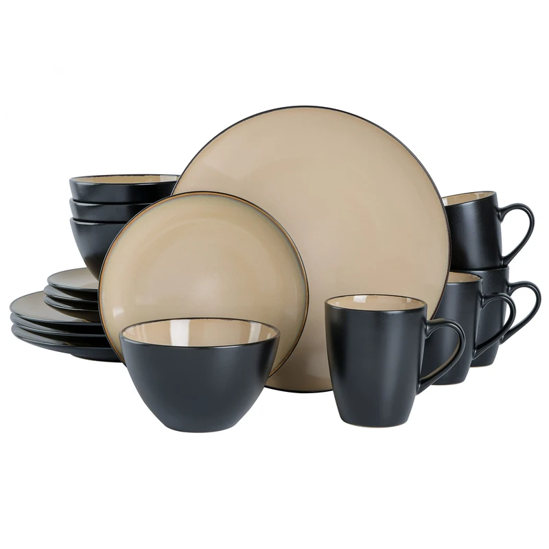 Gibson Soho Lounge Round 16-Piece Dinnerware Set - Taupe - Image 1
