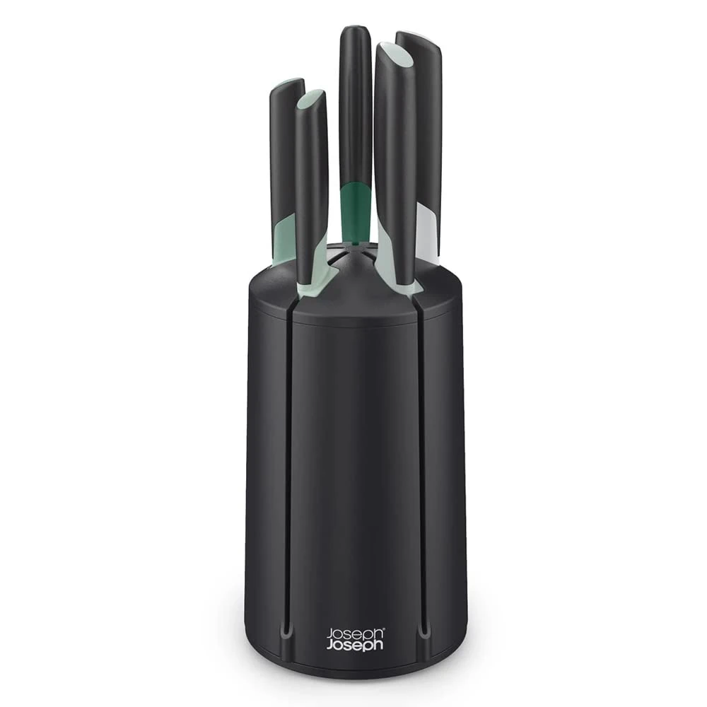 Joseph Joseph Elevate Knives 5-piece Carousel Set, Japanese Stainless Steel Knife Block - Editions - Sage Green and Black, 4
