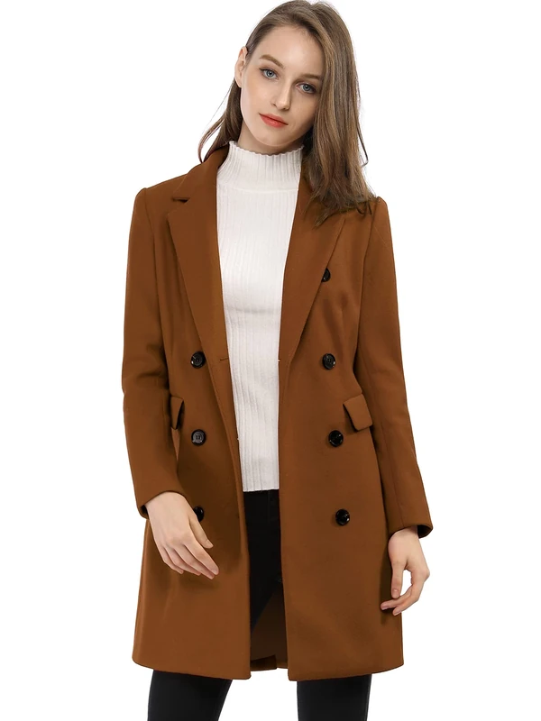 Allegra K Women's Elegant Double Breasted Trench Coat - Dark Brown
