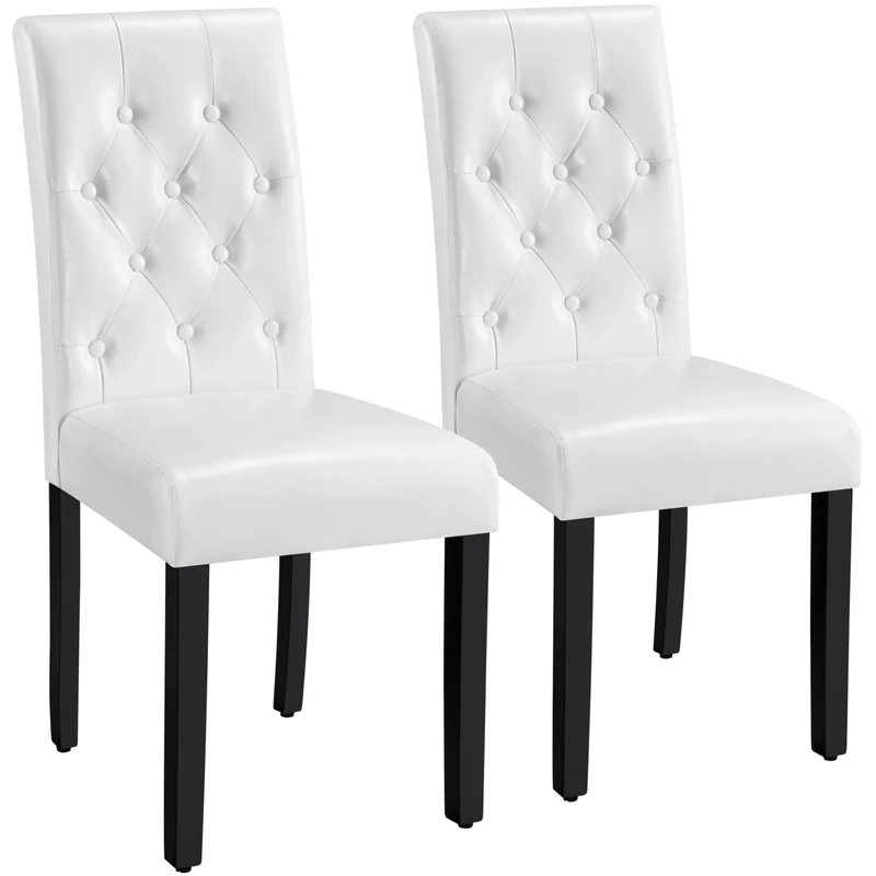 Yaheetech Faux Leather Dining Chairs Set of 2 Kitchen Chair with High Back and Solid Wooden Legs for Home, Dining Room and Kitchen, White