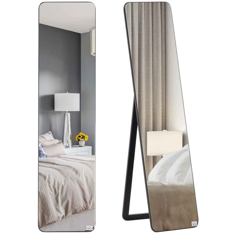 HOMCOM Full Length Mirror, 156 x 37 cm Rectangular Full Body Mirror with Stand, Floor Standing, Hanging or Leaning Against Wall for Bedroom Cloakroom, Black