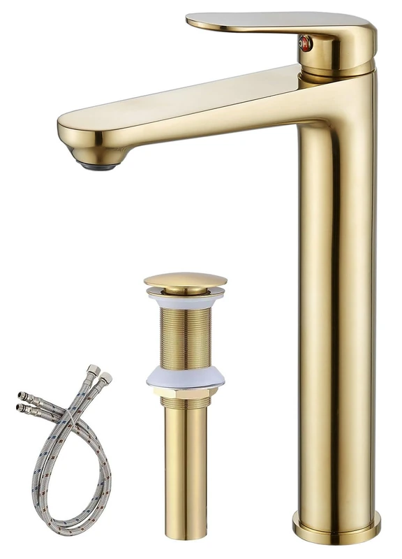 Brushed Gold Bathroom Vessel Faucet Single Handle Tall One Hole Lever Bath Lavatory Faucet Basin Mixer Tap Commercial Brass Gudetap GT7897BGH