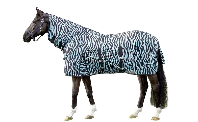 HKM Zebra Aqua Fly rug with neck Lemon/Black 5'3